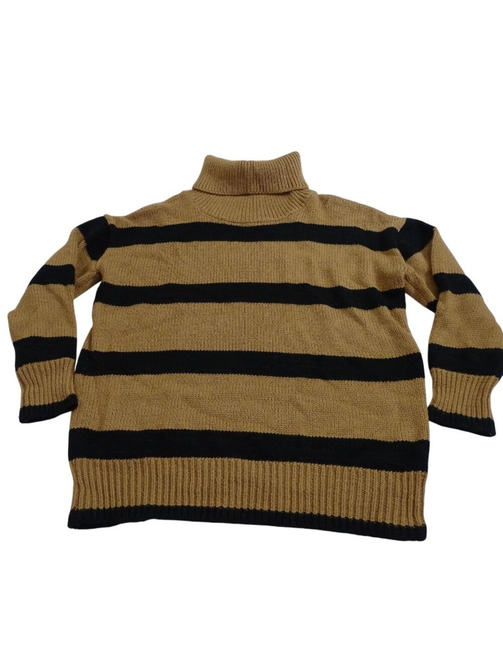 Boohoo Women Turtleneck Black and Tan Striped Sweater Size 12 Acrylic Blend